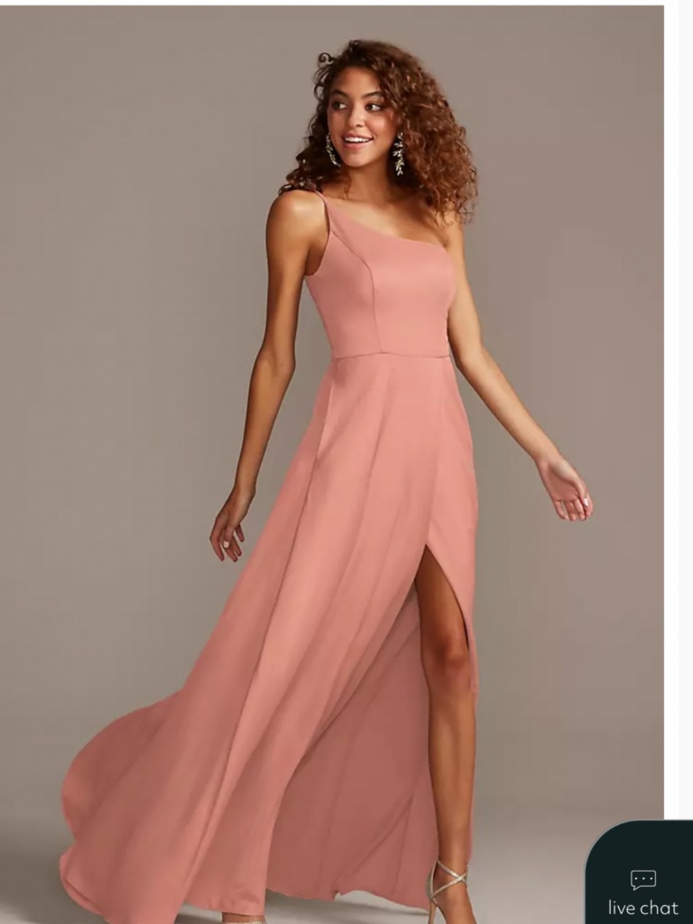 David's Bridal One-Shoulder Blush Pink Chiffon Gown